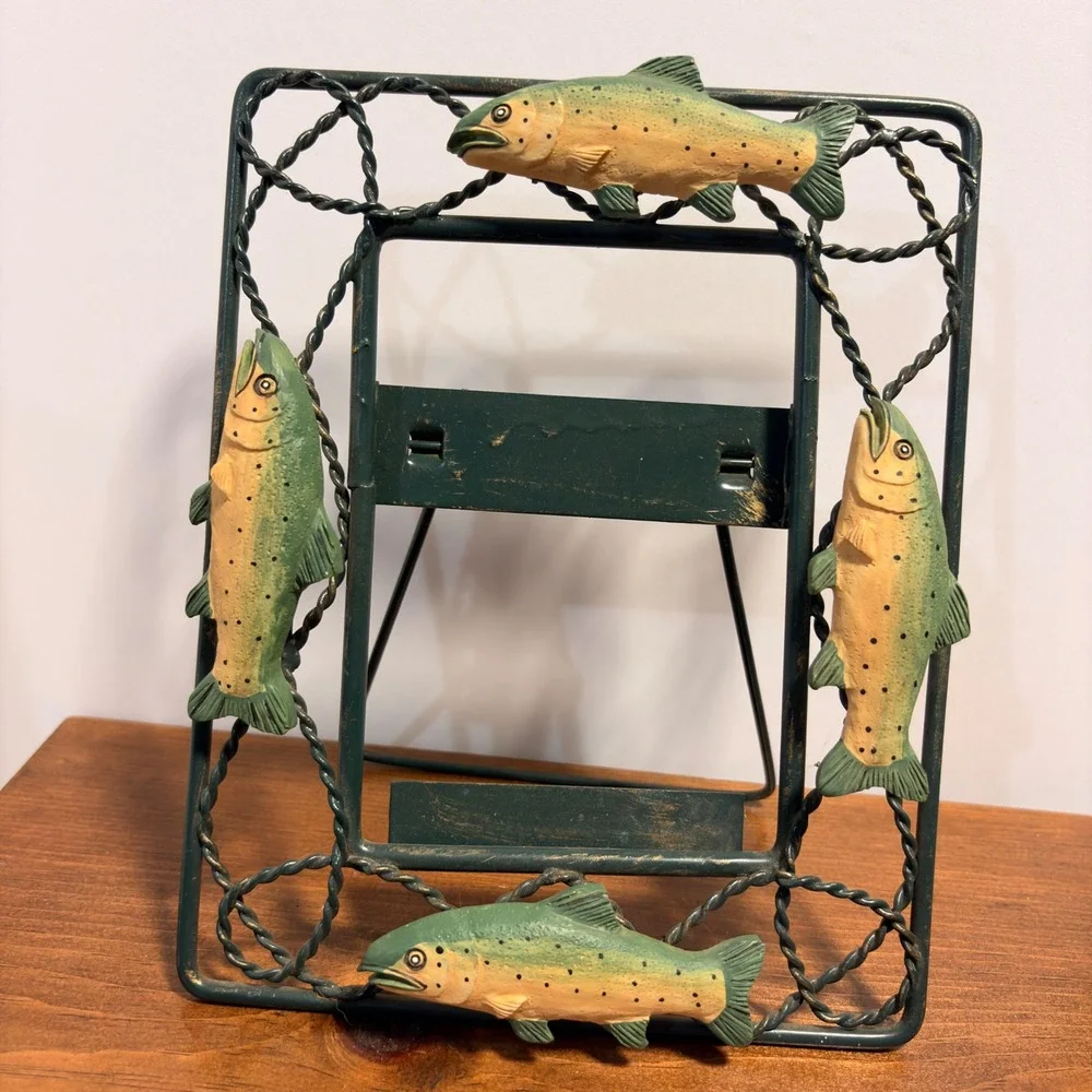 Vintage CBK Ltd 1994 Trout Fish Metal Picture Frame Rustic Lodge Cabin Decor 5x3
